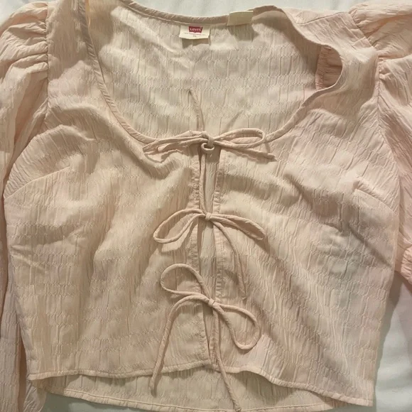 Levi's Cream Long Sleeve Tie Front Blouse - Picture 3 of 3